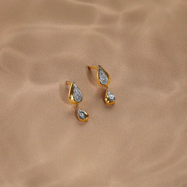 Teardrop Whisper 14 Kt Gold & Diamond Drop Earrings,,hi-res image number null
