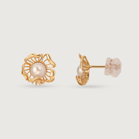 Floral Whispers 14 Kt Gold & Pearl Stud Earrings