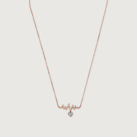 14KT Rose Gold Heartbeat Diamond Pendant With Chain