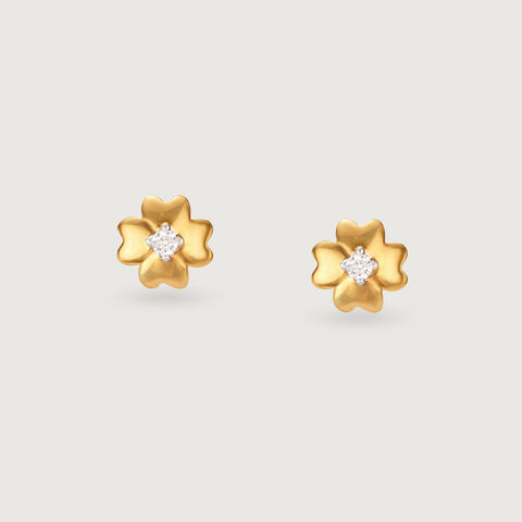 Floral Glow 14 Kt Gold and Diamond Stud Earrings