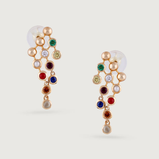 Vibrant Multicoloured Gold & Diamond Drop Earrings,,hi-res image number null