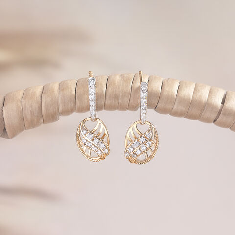 Basketry Weave Gold and Diamond Drop Earrings
