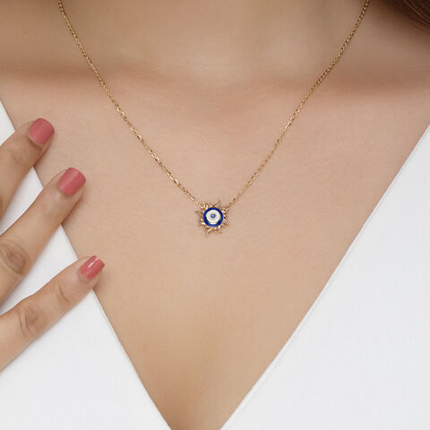 Luminous Luck Evil Eye Gold Pendant with Chain