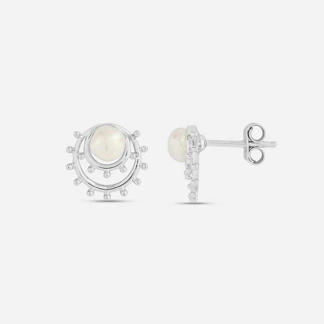 Lustrous Pearl Silver Stud Earrings,,hi-res image number null