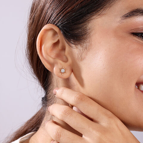 Diamond Gilded Galaxy 14KT Yellow Gold Stud Earrings