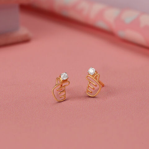 Korean Hearts 14KT Yellow Gold Stud Earrings