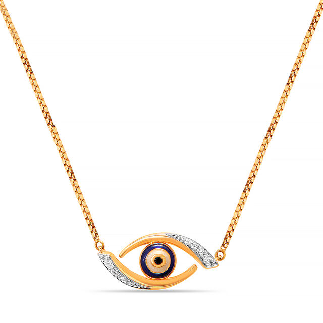 14KT Yellow Gold Evil Eye Necklace With Diamonds,,hi-res image number null
