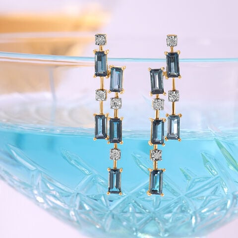 Dreamy London Blue Blaze & Diamond 14KT Drop Earrings