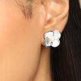 Bloom Pearl Silver Stud Earrings,,hi-res view 2