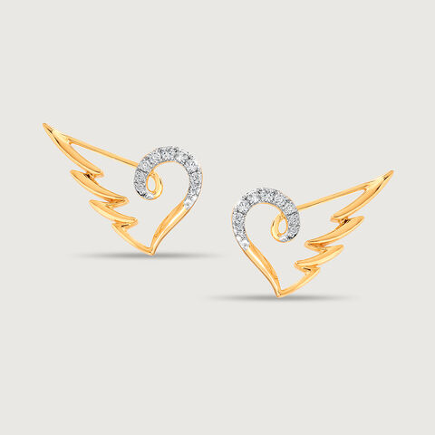 Winged Heart 14KT Gold & Diamond Stud Earrings