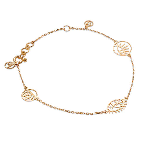 14KT Yellow Gold Multi Charm Evil Eye Bracelet