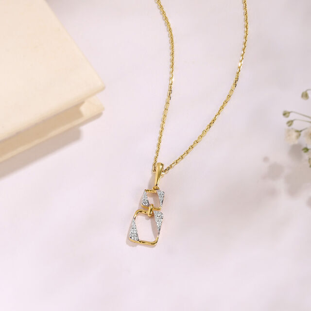 Contemporary Square Gold & Diamond Pendant,,hi-res image number null