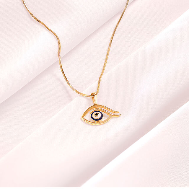 14KT Yellow Gold Minimal Evil Eye Pendant,,hi-res image number null
