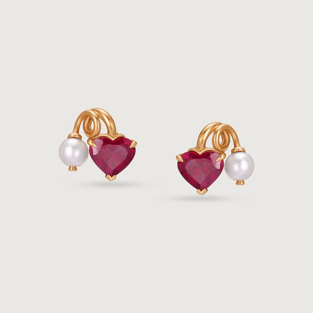 Scarlet Love Pearl & Gold Stud Earrings,,hi-res image number null