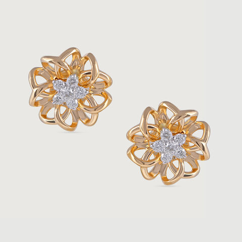 Crochet Bloom Gold and Diamond Stud Earrings