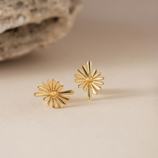 Dazzling Sunburst Gold & Diamond Stud Earrings,,hi-res image number null