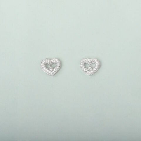 Glowing Heart Silver Stud Earrings