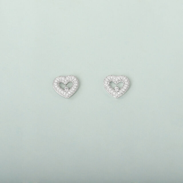 Glowing Heart Silver Stud Earrings,,hi-res image number null