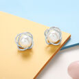 Spiral Pearl Silver Stud Earrings,,hi-res view 1
