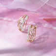 Leafy Radiant Gold & Diamond Hoop Earrings,,hi-res view 1