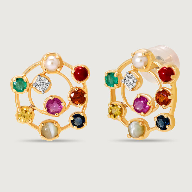 Navratna Nouveau 14KT Stud Earrings,,hi-res image number null