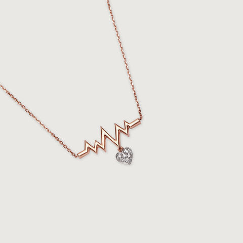 14KT Rose Gold Heartbeat Diamond Pendant With Chain