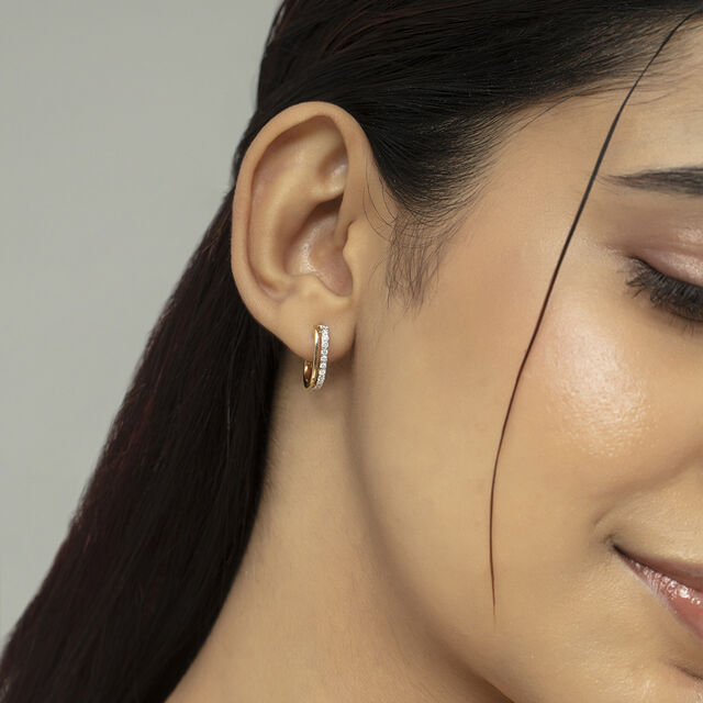 Dazzling Square Gold & Diamond Hoop Earrings,,hi-res image number null