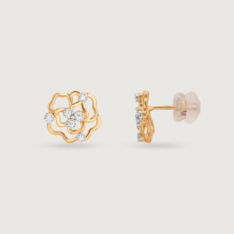Blooming Radiance 14 Kt Gold & Diamond Stud Earrings