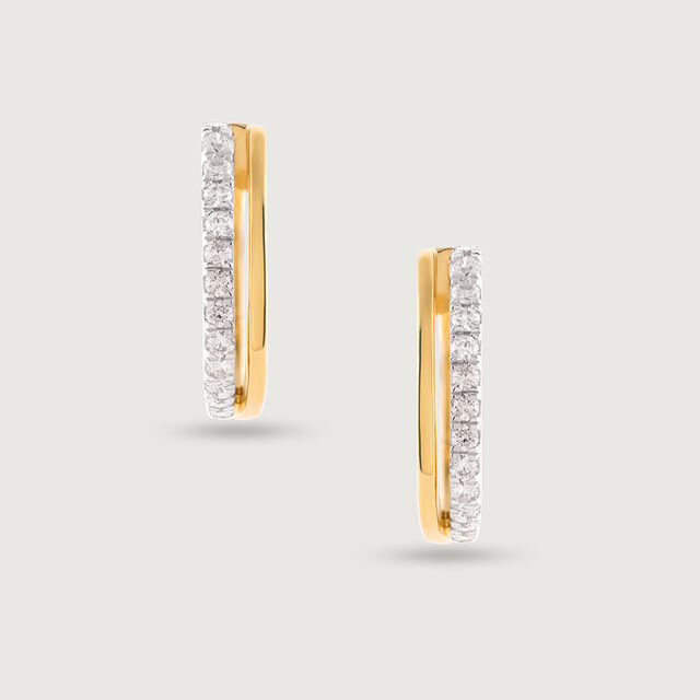 Dazzling Square Gold & Diamond Hoop Earrings,,hi-res image number null