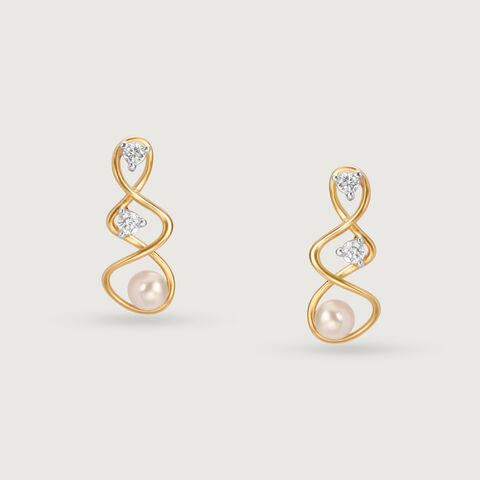 Lively Twist 14KT Diamond & Pearl Stud Earrings