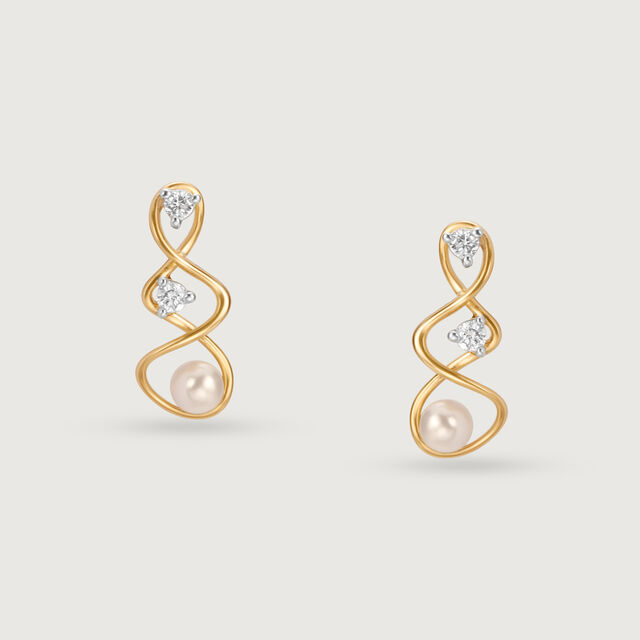 Lively Twist 14KT Diamond & Pearl Stud Earrings,,hi-res image number null