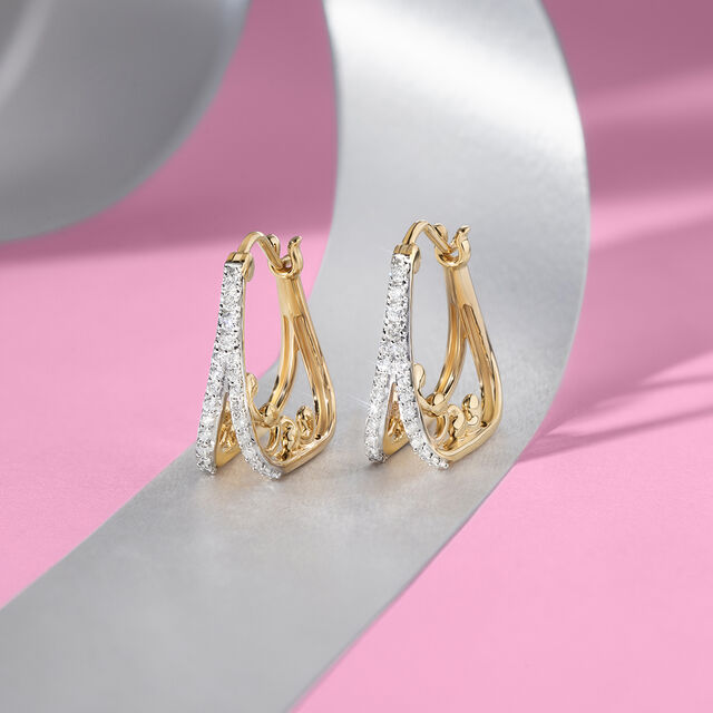 Art Deco Gold & Diamond Hoop Earrings,,hi-res image number null