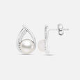 Sophisticated Pearl Silver Stud Earrings,,hi-res view 4