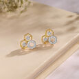Geometric Honeycomb Gold & Diamond Stud Earrings,,hi-res view 1