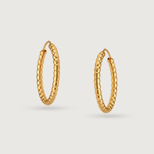 22KT Yellow Gold Radiant Beaded Hoop Earrings,,hi-res image number null