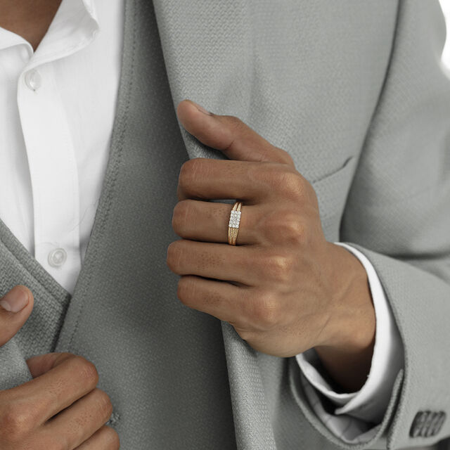 Stacked Vibes Gold & Diamond Finger Ring for Men,,hi-res image number null