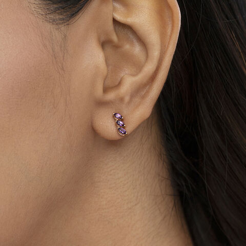 Twilight Spark Amethyst & Gold Marquise Stud Earrings