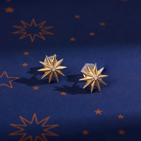 Timeless Radiating Star 14KT Diamond Stud Earring