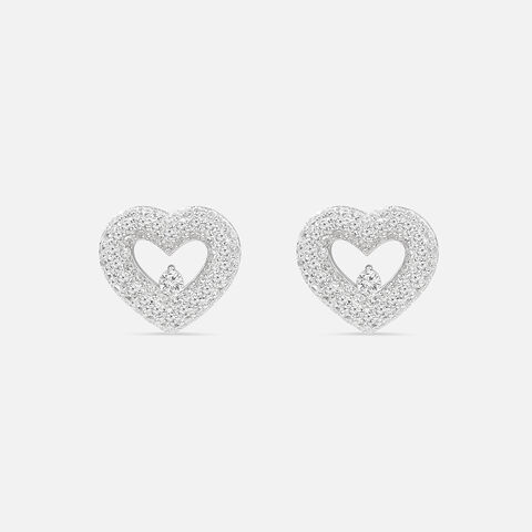 Glowing Heart Silver Stud Earrings