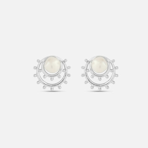 Lustrous Pearl Silver Stud Earrings