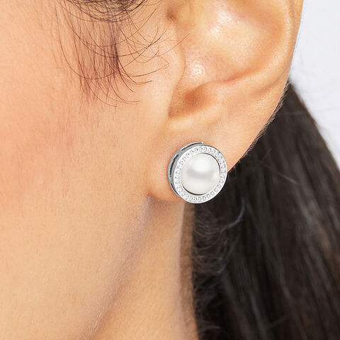 Luxe Pearl Silver Stud Earrings