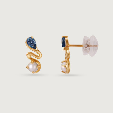 Aqua Shine Pearl & Gold Stud Earrings