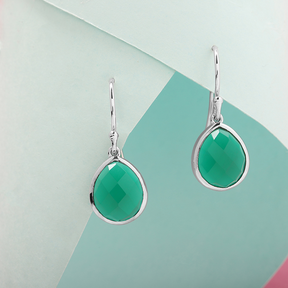 Verdant Glow Silver Hoop Earrings