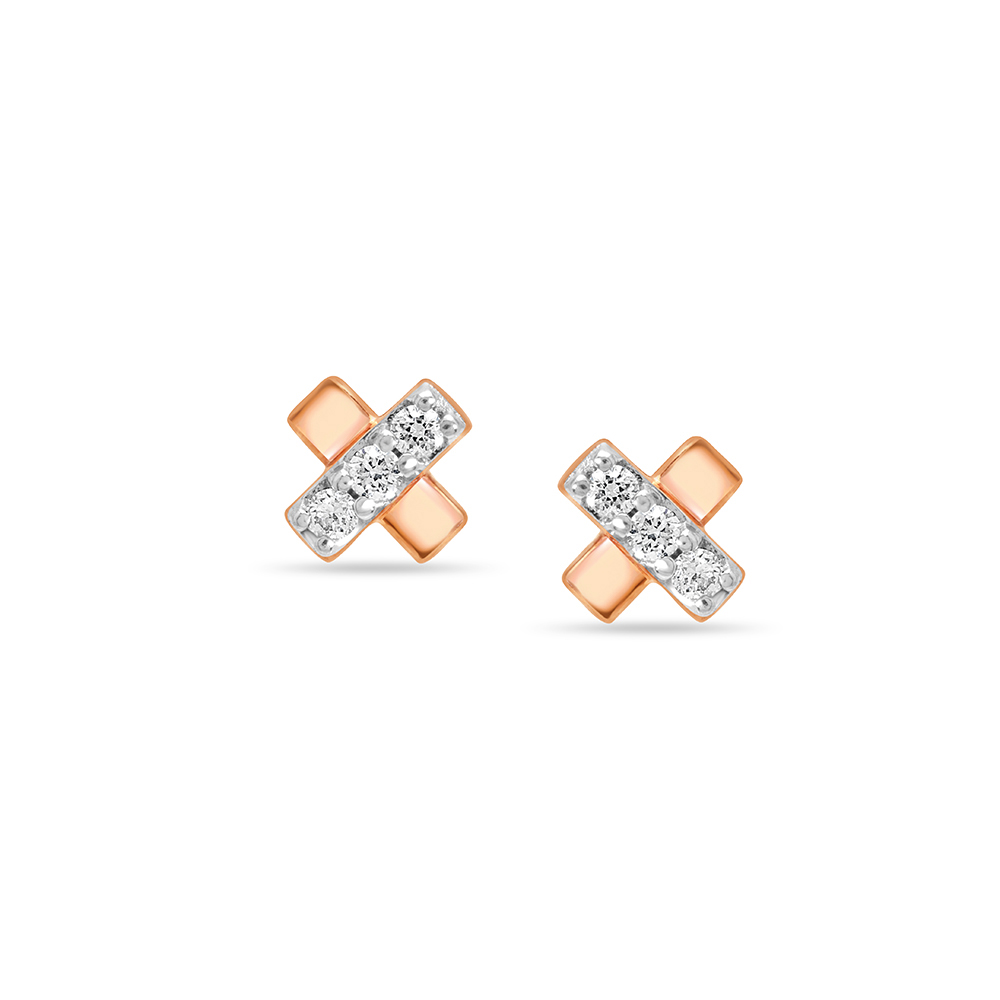 14KT Rose Gold Twinkling Crisscross Diamond Stud Earring