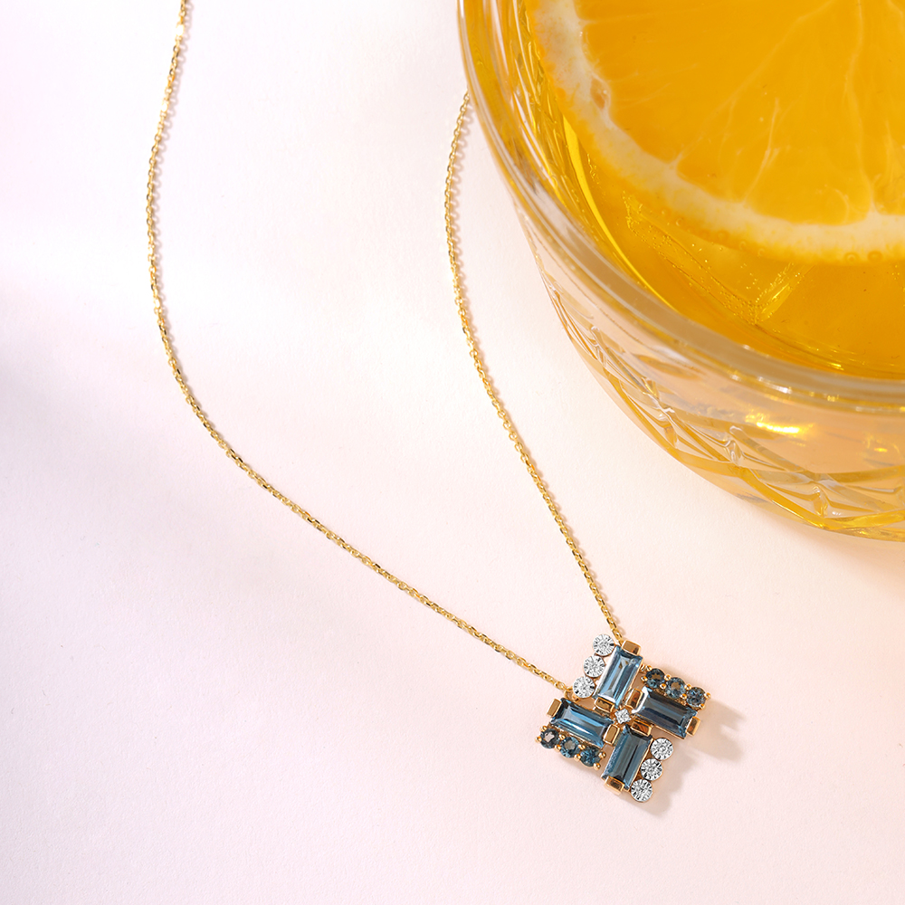 Tranquillity Twirls 14KT Diamond &  London Topaz Necklace