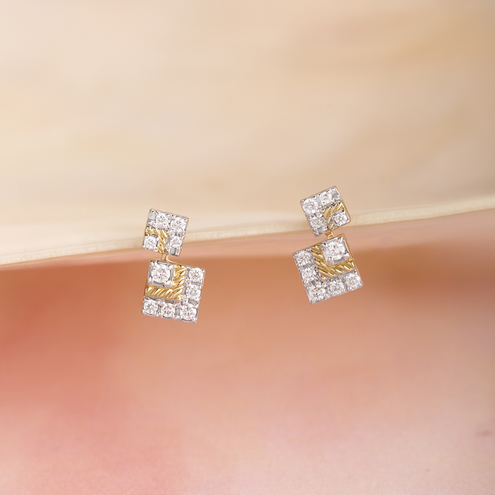 Twilight Square Gold & Diamond Stud Earrings