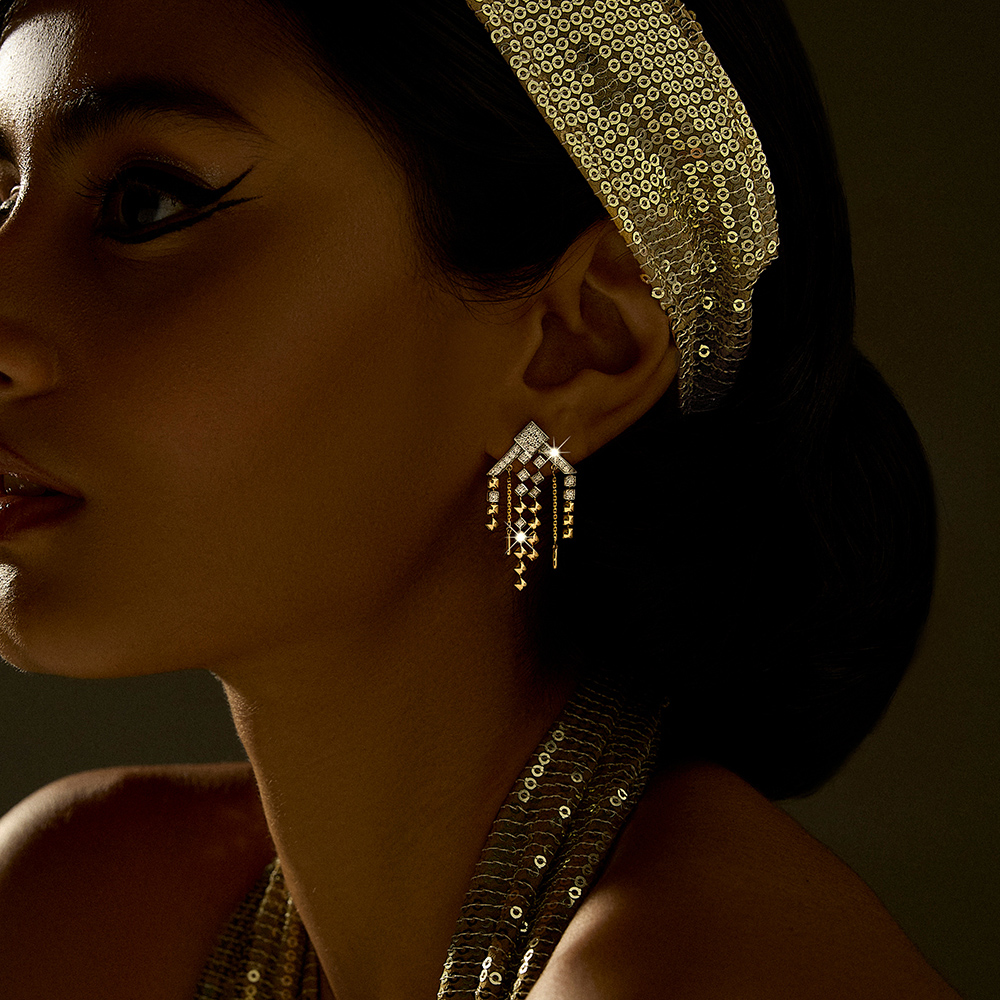 Retro Rhythm Gold & Diamond Drop Earrings