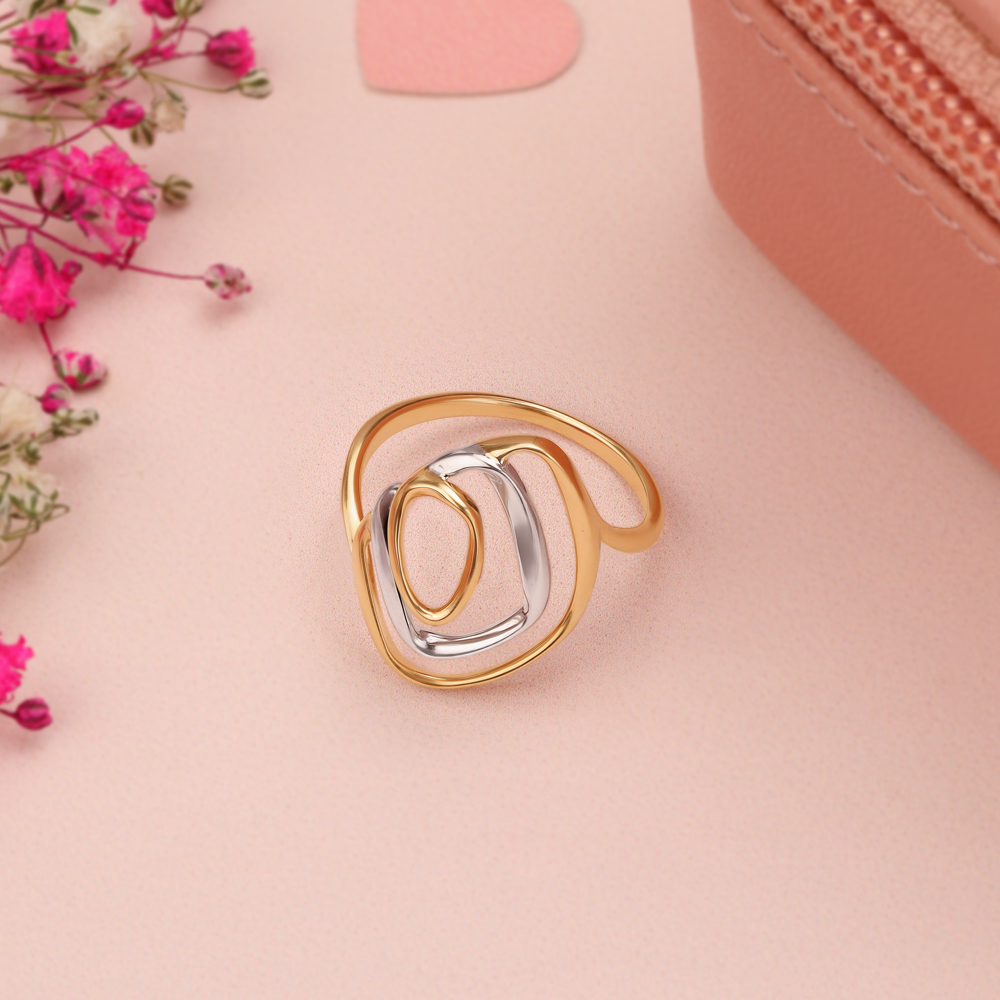 14KT Yellow-White Gold Oval Finger Ring With Openwork
