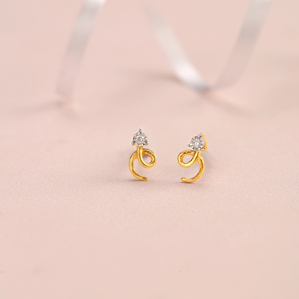 Swirl Sparkle 14 Kt Gold and Diamond Stud Earrings