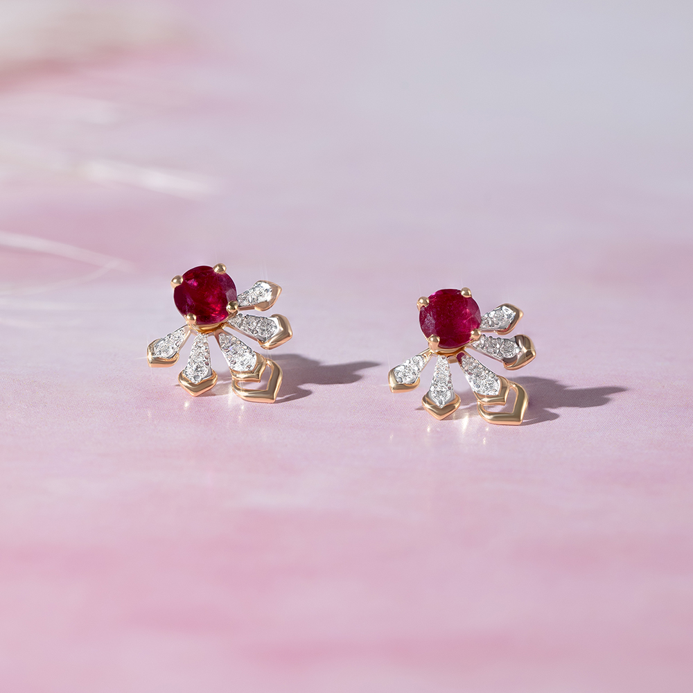 Radiant Spiral Ruby & Diamond Stud Earrings